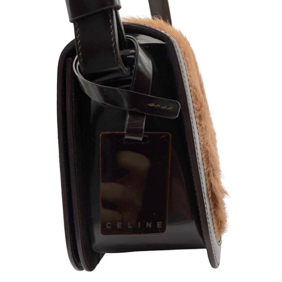 Vintage CELINE Fur and Chocolate Brown Patent Leather Shoulder Bag - Picture 6 of 10